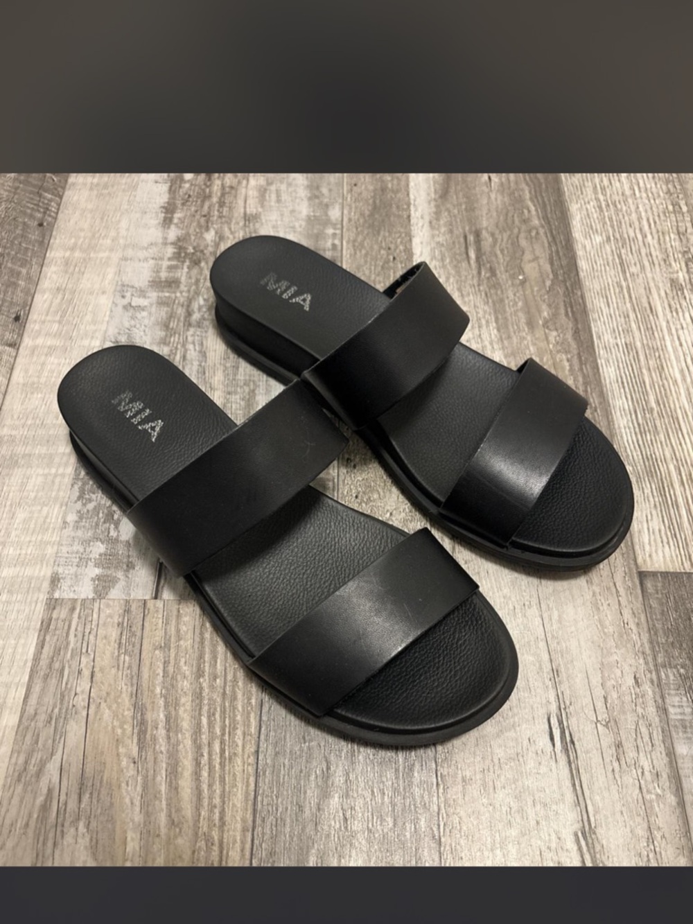 MIA Black Double-Strap Slide Sandals